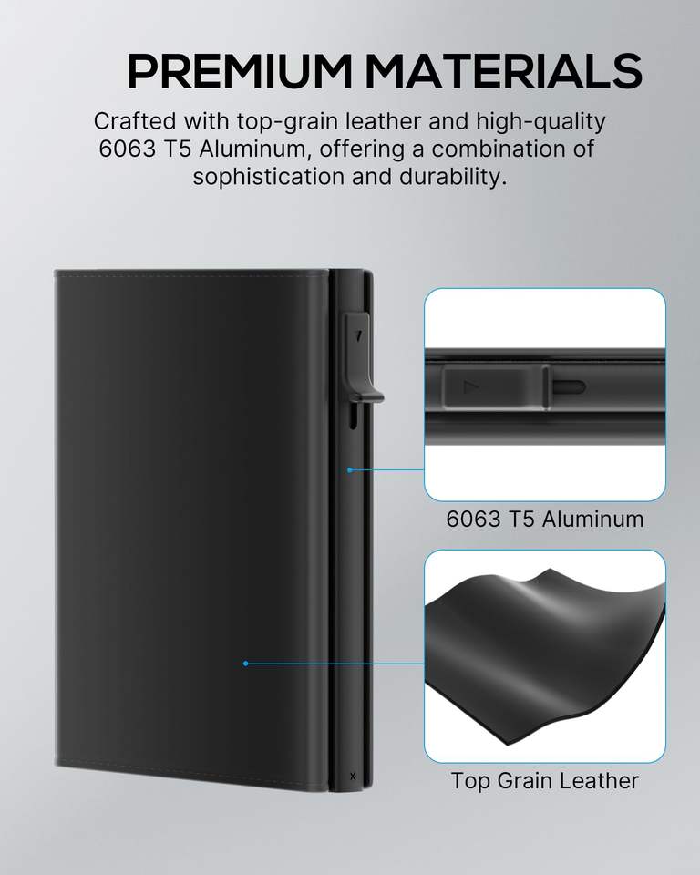 Custom Top Grain Leather Pop up Card Wallet RFID Blocking Anti-Theft Automatic Pop up Aluminum Credit Card Holder Wallet for Man