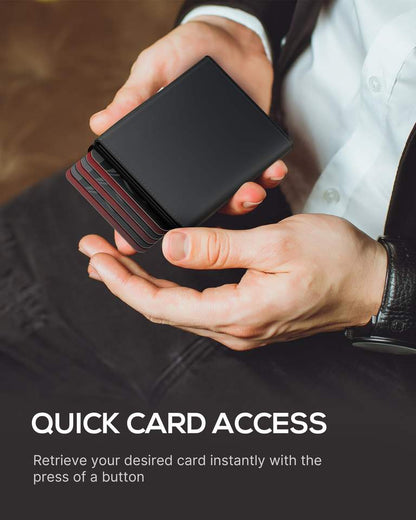 Custom Top Grain Leather Pop up Card Wallet RFID Blocking Anti-Theft Automatic Pop up Aluminum Credit Card Holder Wallet for Man