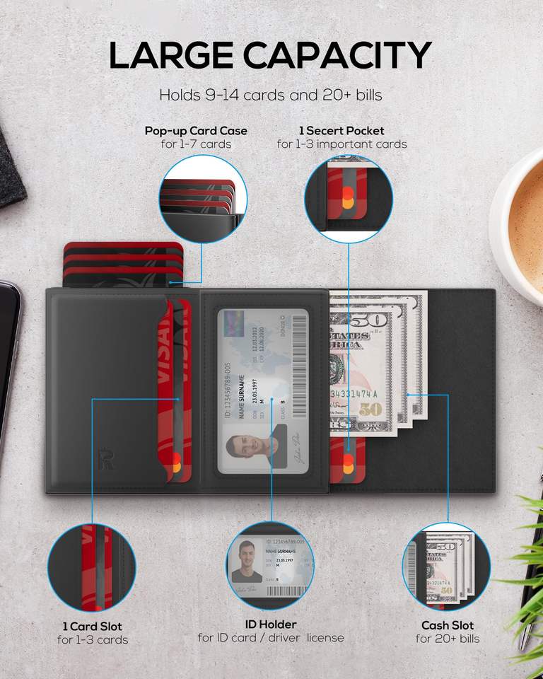 Custom Top Grain Leather Pop up Card Wallet RFID Blocking Anti-Theft Automatic Pop up Aluminum Credit Card Holder Wallet for Man