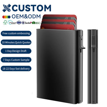 Custom Top Grain Leather Pop up Card Wallet RFID Blocking Anti-Theft Automatic Pop up Aluminum Credit Card Holder Wallet for Man