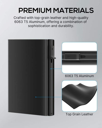 Custom Top Grain Leather Pop up Card Wallet RFID Blocking Anti-Theft Automatic Pop up Aluminum Credit Card Holder Wallet for Man
